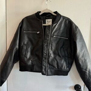 Abercrombie & Fitch Black Vegan Leather Bomber Jacket